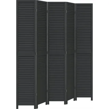 Paraván Paraván z masivního dřeva paulovnie, černý, 175-180 x 220 cm, 5 dílný