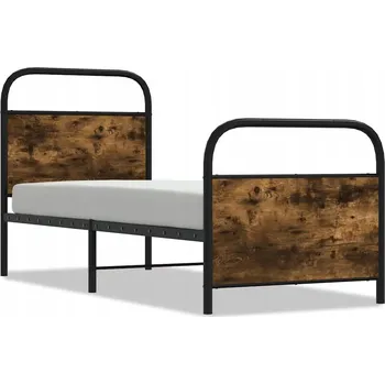 Postel Kovový rám postele 207x85x100 cm, barva kouřový dub, s čelem postele