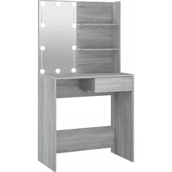 Toaletní stolek Toaletní Stolek s LED osvětlením a zásuvkami, Šedý dub Sonoma, 74,5x40x141 cm