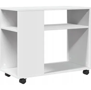 Konferenční stolek Odkládací stolek na kolečkách s policemi, bílý, 70x35x60 cm, dřevotříska