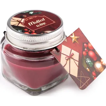 Svíčka Malá vonná svíčka ve skle s jmenovkou - 28 (Mulled wine) vínová