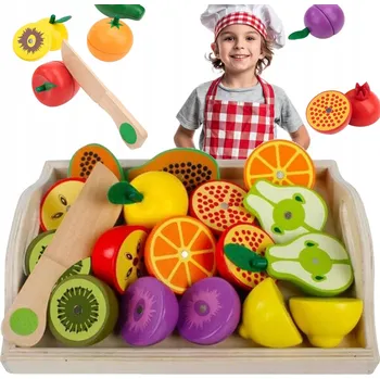 Dřevěná hračka DŘEVĚNÉ OVOCE A ZELENINA SADA PRKÉNKO BEDÝNKA 11ks