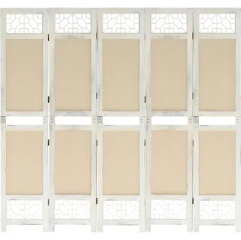 Paraván Paraván 5-panelový, dřevo paulovnie/MDF, krémově bílý, 175 x 165 cm