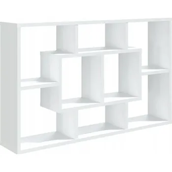 police Nástěnná police s 8 přihrádkami, dřevěný kompozit, bílá, 85x16x52,5 cm