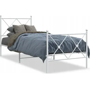 Postel Bílý kovový rám postele 196 x 80 x 90,5 cm s čelem a nožním čelem
