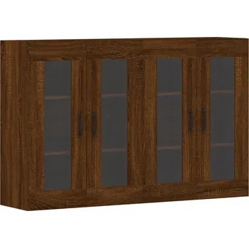 Komoda Nástěnná skříňka se skleněnými dvířky, hnědý dub, 69,5x34x90 cm