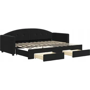 Pohovka Černá rozkládací lenoška s šuplíky 222 x 90 x 75 cm