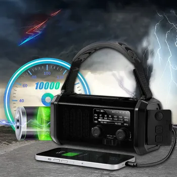 Powerbanka PŘENOSNÉ SOLÁRNÍ RÁDIO S KLIKOU, ALARMEM, DYNAMEM, NOUZOVOU SVÍTILNOU A POWERBANKOU 10000mAh