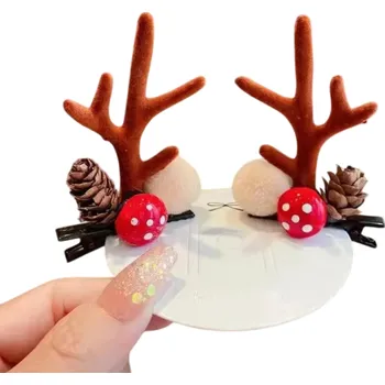 Vánoce Vánoční sponky do vlasů Sobí parohy s houbami a šiškami Stylový doplněk s přírodními motivy pro Vánoční účes a zimní období
