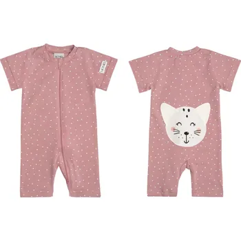 Dětský overall Moniel Dětský overal s krátkým rukávem Kočka Dots růžová 74 cm