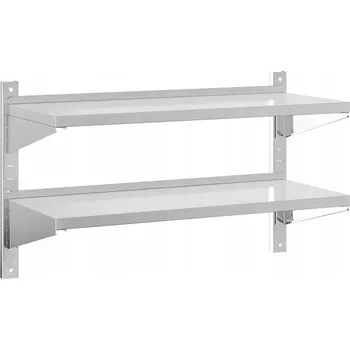 police Dvojitá nástěnná police z nerezové oceli, stříbrná, 100x40x60 cm