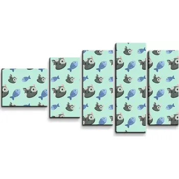 Obraz Sablio Obraz - 5-dílný kočky a rybičky - 100x60 cm