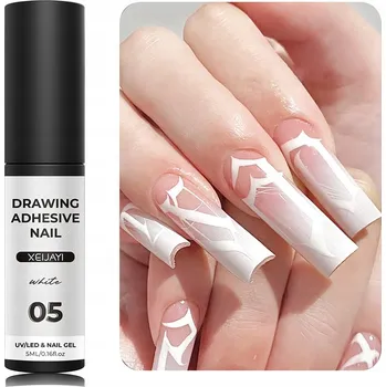 Lak na nehty Tenký liner na nehty, štěteček Nail Art UV/LED gel metalický BÍLÝ #5