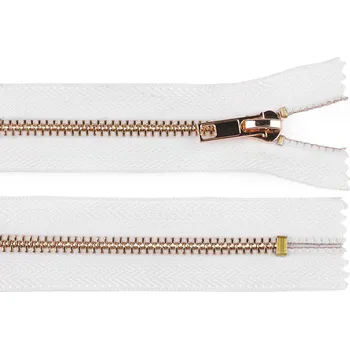 Zip Kovový zip No 5 délka 14 cm (jeansový), malé, 101 bílá zlatá
