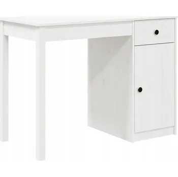Psací stůl Psací stůl z masivního borovicového dřeva se zásuvkou a skříňkou, bílý, 100x50x75 cm