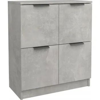 Komoda Boční skříňka se 4 dvířky, materiál na bázi dřeva, šedá Betonu, 60x30x