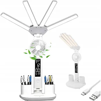 Lampička LED STOLNÍ LAMPA S VENTILÁTOREM, DRŽÁKEM NA TELEFON A USB ZÁSOBNÍKEM NA PROPISKY