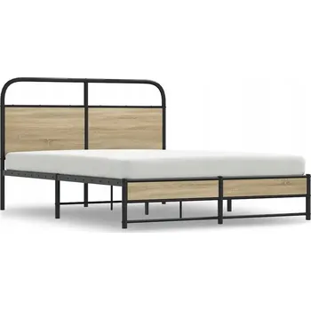 Postel Kovový rám postele s čelem v barvě kouřového dubu 196x146x100 cm