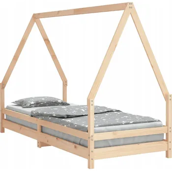 Dětská postel Dětská Dřevěná Postel - Domeček s Lištami, Masivní Borovicové Dřevo 205,5x95,5