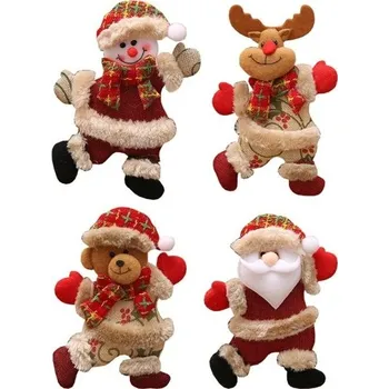 Vánoční dekorace Sada 4 ks vánoční postavičky 18x13 cm Textilní dekorace Santa Sněhulák Sob Medvídek Závěsné ozdoby na stromek Vánoční výzdoba