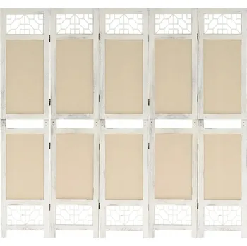 Paraván Paraván 5dílný volně stojící krémově bílý, dřevo paulownia/MDF, 175x16