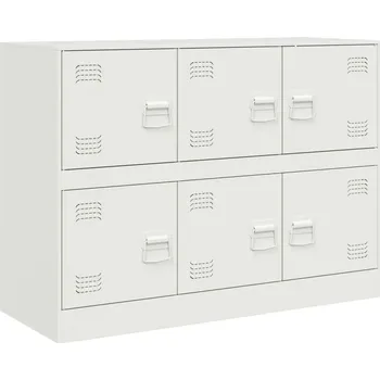 Šatní skříň Skříňka z oceli válcované za studena se 6 úchyty, bílá, 99x39x73 cm