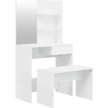 Konferenční stolek Sada nábytku s toaletním stolkem a taburetem, bílý lesk, 74,5x40x141 cm