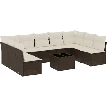 Sedací souprava Ratanová sedací souprava s PE ratanem, skleněný stolek, hnědá, 289x172x69 cm