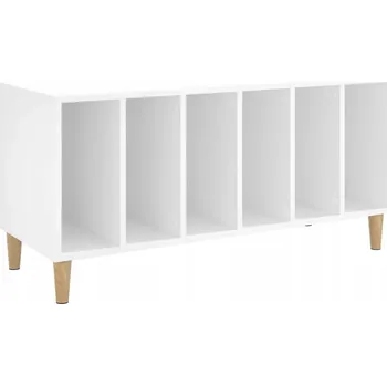 Komoda Skříňka na vinylové desky z eukalyptového dřeva, bílá, 100x38x48 cm