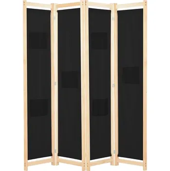 Paraván Paraván volně stojící, 4dílný, 160x170x4 cm, černý, jedlové dřevo, 6