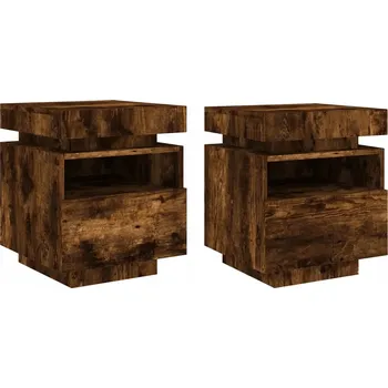 Noční stolek Noční stolek s RGB LED osvětlením, dřevěný materiál, kouřový d