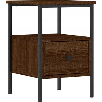 Noční stolek Noční stolek z materiálu na bázi dřeva a železným rámem, hnědý dub, 34x3