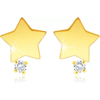 Náušnice Puzetové náušnice ve 14K žlutém zlatě - hvězdička se zirkonem v čirém odstínu