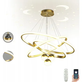 STROPNÍ SVÍTIDLO 3 KROUŽKY zlatá závěsná LED LUSTR + DÁLKOVÝ OVLADAČ 85W 20/40/60 cm