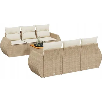 Béžová zahradní sedací souprava s polstry, PE ratan, 55 x 62 x 69 cm