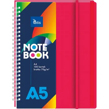 Blok Tetis PP Spirálový Blok A5, červený, 100 listů, čtvereček