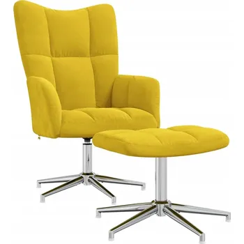 Křeslo Otočné křeslo s podnožkou v hořčicové barvě, Samet, 62x68x98 cm