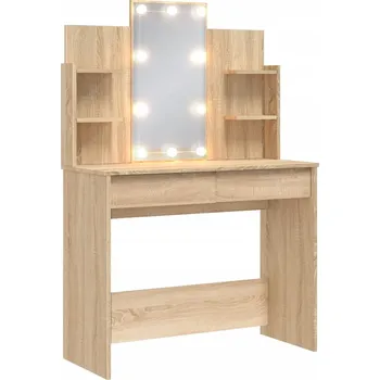Toaletní stolek Toaletní Stolek se zrcadlem a LED osvětlením, 2 zásuvky, dub sonoma, 96 x 40 x 142 cm