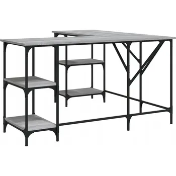 Psací stůl Počítačový stůl ve ve tvaru písmene L s policemi, šedý dub sonoma, 139x13