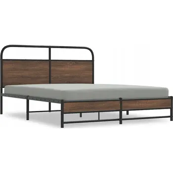 Postel Kovový rám postele s čelem, hnědý dub, 207 x 156 x 100 cm