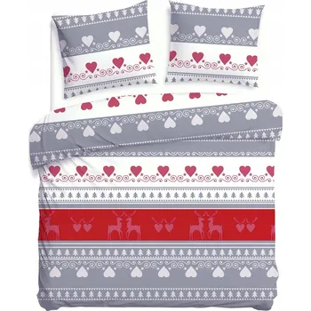 Povlečení Povlečení 140x200 FLANELOVÉ BAVLNĚNÉ S CHLOUPKEM srdce a sobi