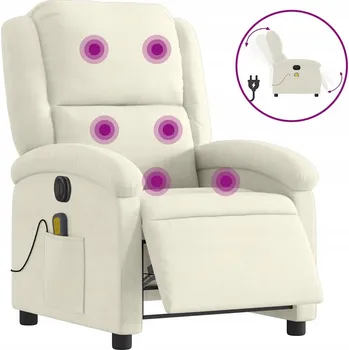 Křeslo Elektrické Masážní Křeslo s Polohovatelným Opěradlem, Samet Krémové