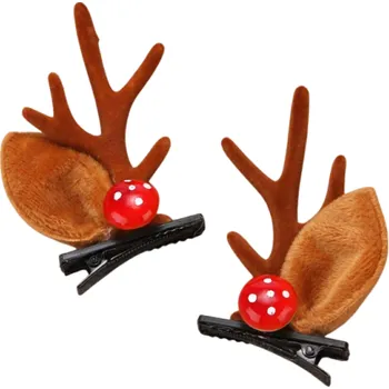 Vánoce Vánoční sponky do vlasů Sobí parohy s oušky a červenou houbičkou Stylový doplněk pro Vánoční účes, focení a zimní oslavy hnědá