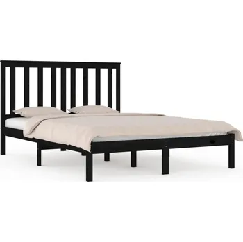 Postel Černý rám postele z masivního borovicového dřeva 195,5 x 145,5 x 31 cm