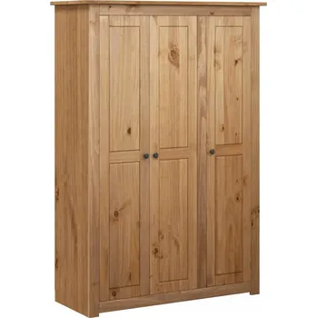 Šatní skříň Skříň z masivního borovicového dřeva, 3 dveře, 118x50x171,5 cm, přírodní barva