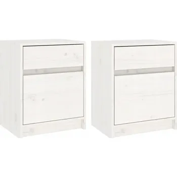 Noční stolek Noční stolek z masivního borovicového dřeva, bílý, 40x31x50 cm