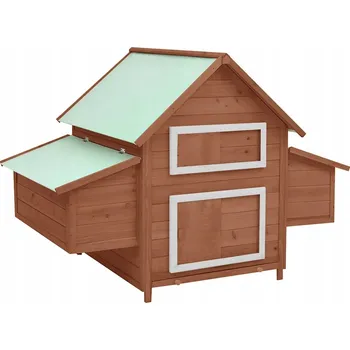 kurník Dřevěný kurník z masivního jedlového dřeva, mokka a bílá barva, 150x96x110 cm