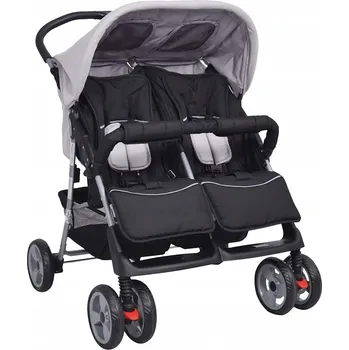 Kočárek Sportovní kočárek pro 2 děti, skládací, šedo-černý, 80x96x104 cm