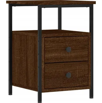 Noční stolek Industriální Noční Stolek s deskou imitující dřevo, Hnědý Dub, 34x35,5x50