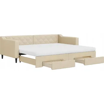 Pohovka Krémová rozkládací pohovka 2v1 se zásuvkami, rozměry: 223 x 100 x 67 cm